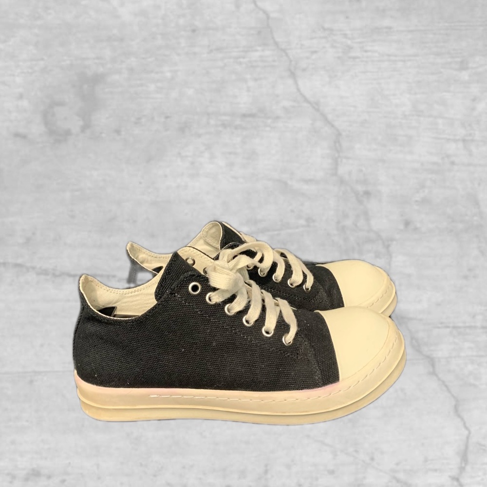 RICK OWENS DRKSHDW CANVAS LOW SNEAKER BLACK & MILK SIZE 39 EU